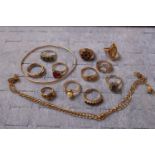 Collection of assorted 9ct Gold Jewellery inc. Rings, Bangle etc 37g total weight