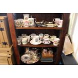 3 Shelves of assorted Silver-plated tableware's and assorted Royal commemorative ceramics