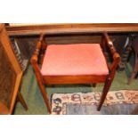 Edwardian Walnut Piano stool with upholstered seat