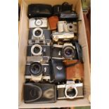 Box of assorted Cameras inc Pentax, Voigtlander etc