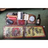 Collection of assorted Bygones inc. Barometer, Empire Dominoes and a Craven Cigarettes Tin Enamel