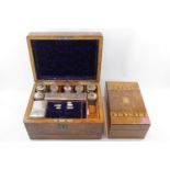 Late 19thC Walnut ladies travelling case with fitted interior and a Inlaid stationary/Jewel box