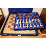 Cased Turned Marble chess board and pieces