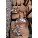Victorian Copper Kettle, Copper warming pan, Pair of Bellows and a Silver plated Tea Pot
