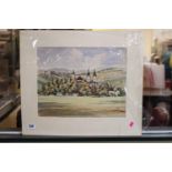 Mounted watercolour of a European Castile scene signed Foy dated 1943