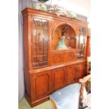Large 20thC Mahogany Cabinet with fall front flanked by glazed cabinets over cupboard base