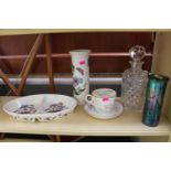 Collection of assorted ceramics and glassware inc. Moustache Cup and saucer, Portmeirion Botanic