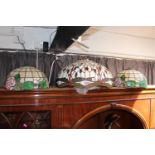 Large Tiffany style Dragonfly decorated Lamp shade and a Pair of Leaded lamp shades