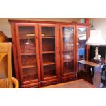 Double Ducal Pine glazed bookcase with panelled cupboard base