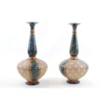 Pair of Royal Doulton glazed vases of onion shape with impressed marks to base. 26cm in Height