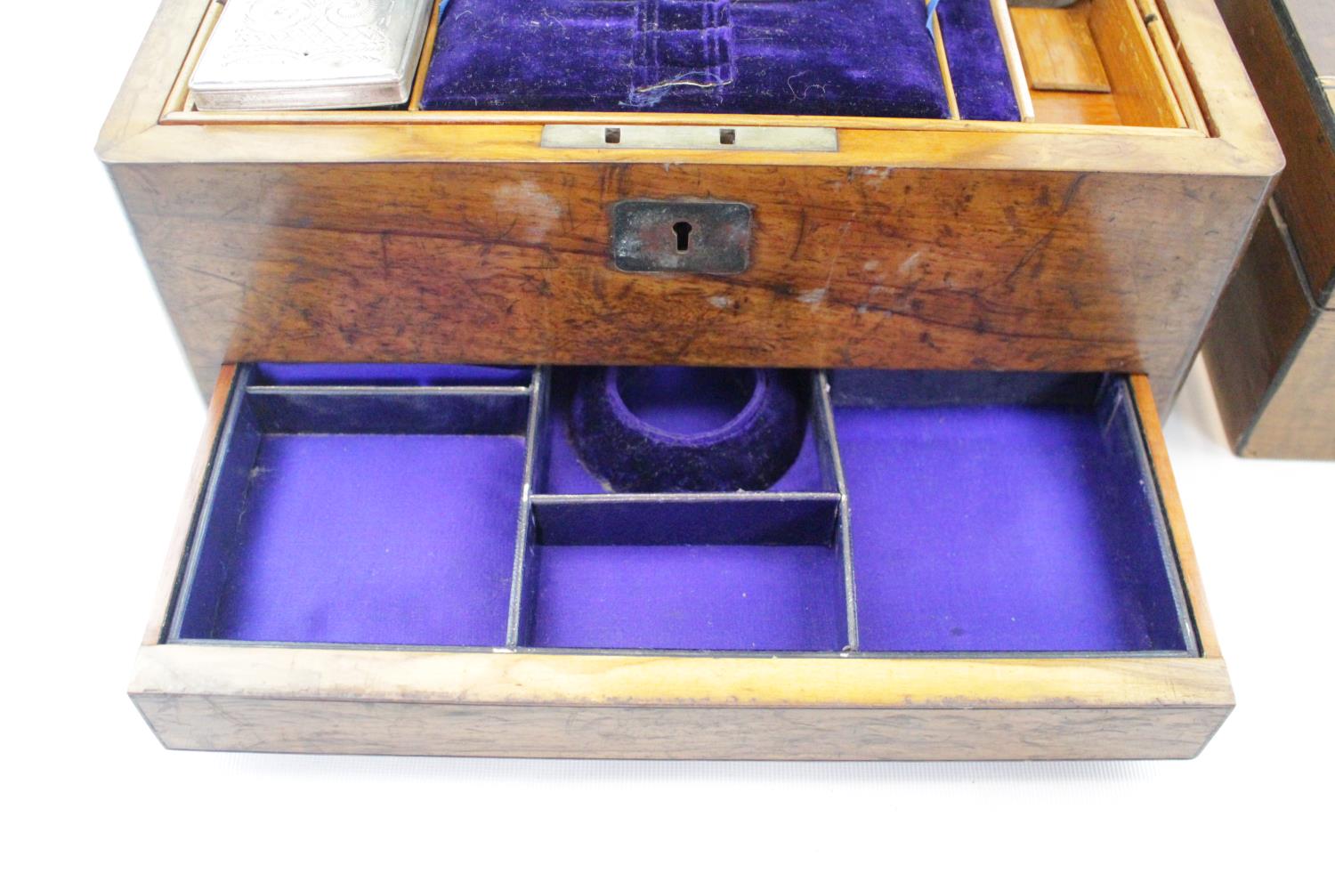 Late 19thC Walnut ladies travelling case with fitted interior and a Inlaid stationary/Jewel box - Image 3 of 4