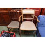 Edwardian upholstered elbow chair and a Edwardian Inlaid Bedroom chair