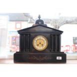 19th Belgian Slate mantel clock with column supports and numeral face 40cm in Height