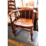 19thC Smokers Bow with turned spindles and a Ladderback chair