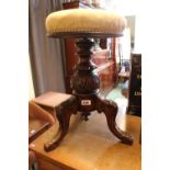 Victorian Walnut Tripod piano stool with adjustable upholstered seat