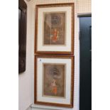 Pair of good quality Persian watercolours of a man and woman mounted and framed