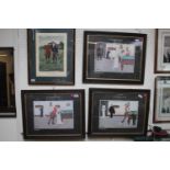 Set of 4 L Thackeray Billiard Match Prints - 3 Framed
