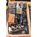 Box of assorted Cameras inc Ricoh, Pentax etc
