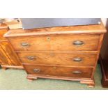 19thC Mahogany Chest of 3 drawers with oval brass drop handles over bracket feet