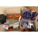 Collection of assorted Bygones inc. Cutlery Set, Picnic Hamper, Camera etc