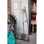 Collection of Three Vintage Tools inc. Sythe, Trench Spade and a Wooden Hay fork