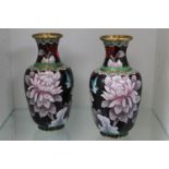 Pair of Early 20thC Cloisonné floral decorated vase with floral and bird decoration. 20cm in Height
