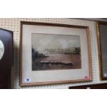 Framed Watercolour of a Scene along the Thames, signed to bottom right 34 x 24cm