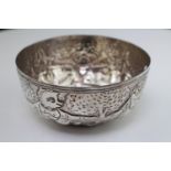 Heavy White metal figural decorated Sugar bowl. 12cm in width 220g total weight