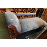 Late Victorian Upholstered Chaise Longue on Walnut carved base
