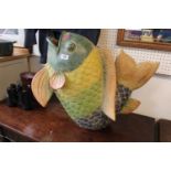 Large pottery painted figure of a Fish. 53cm in Height
