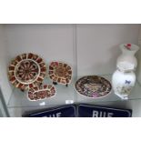 Royal Crown Derby Imari pattern Pair of rectangular dishes and a Cabinet plate Galo Design Plate and