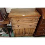 Oak Linenfold chest of 2 drawers above cupboard base