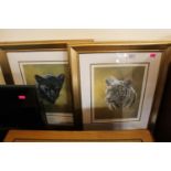 Jaguar and White Tiger Pictures by Stephen Grayford signed in Pencil