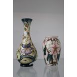 Moorcroft Squat Vase in Blakeney Mallow Pattern 10.5cm in Height & Moorcroft Posy Vase in Sweet