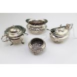 George V Silver open salt with repousse decoration Birmingham 1910 by Joseph Gloster Ltd with Silver