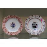 2 19thC Armorial cabinet plates possibly European