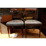 Pair of Inlaid Bedroom chairs with upholstered tapestry seats