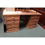 Pine Pedestal desk of 8 drawers with turned handles