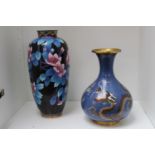 Early 20thC Cloisonné Dragon decorated vase 18cm and a Floral decorated vase 23cm in Height