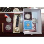 Boxed Services Wristwatch and assorted coins