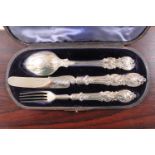 Cased Victorian Silver Christening set of Knife, Fork and Spoon 175g total weight