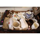 Box of assorted Ceramics and bygones inc. Coalport Sylvac etc