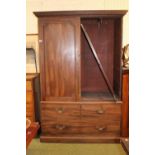 Georgian Mahogany Linen press of 2 Cupboard doors with drawer base with brass drop handles