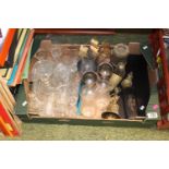 Box of assorted Edwardian and later glassware and bygones