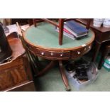 Georgian Circular drum table with Ivory Escutcheons and handles, rotating top over played inlaid