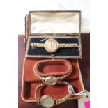 J W Benson 9ct Gold Ladies wristwatch with expanding bracelet wand 2 other watches