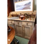 Edwardian Pine Kitchen Dresser with low drawer back over drawer and Cupboard base