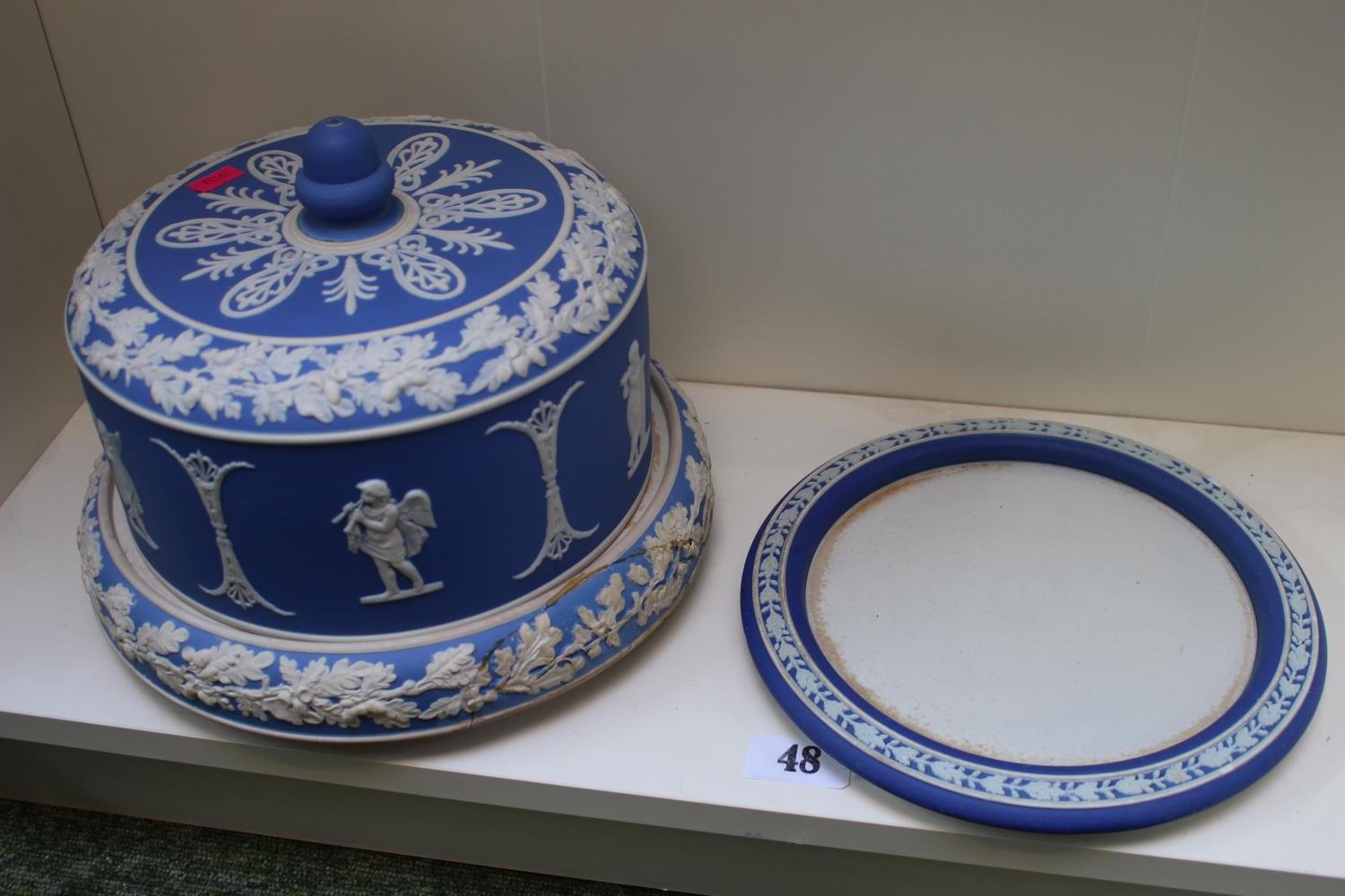 Large 19thC Jasperware lidded Cheese cover with matching base and a Similar dish