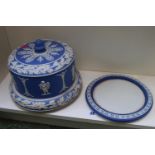Large 19thC Jasperware lidded Cheese cover with matching base and a Similar dish