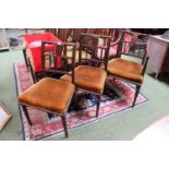 Set of 4 Georgian Mahogany turned back chairs with upholstered seats supported on turned tapering